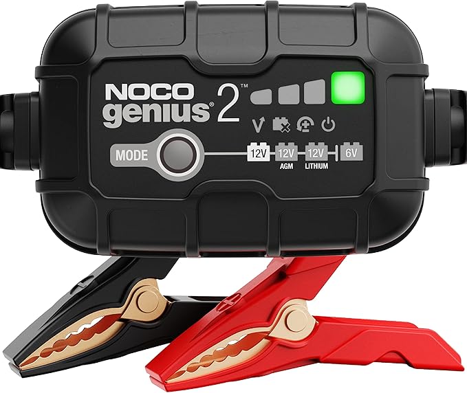 NOCO GENIUS2 6V/12V 2A Smart Battery Charger with clamps and eyelet connectors