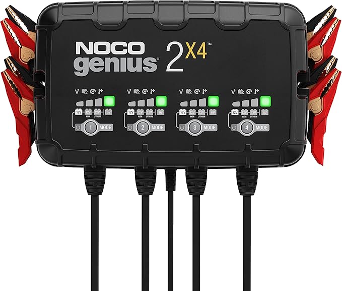 NOCO GENIUS2X4 6V/12V 4-Bank 8A Smart Battery Charger with clamps and eyelet connectors