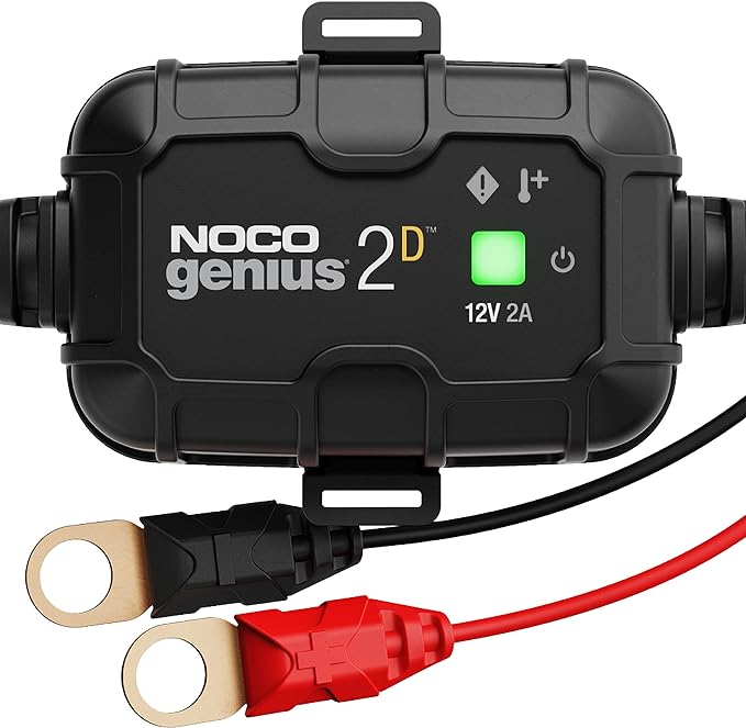 NOCO GENIUS2D 12V 2A Direct-Mount Battery Charger with eyelet terminals and mounting bracket