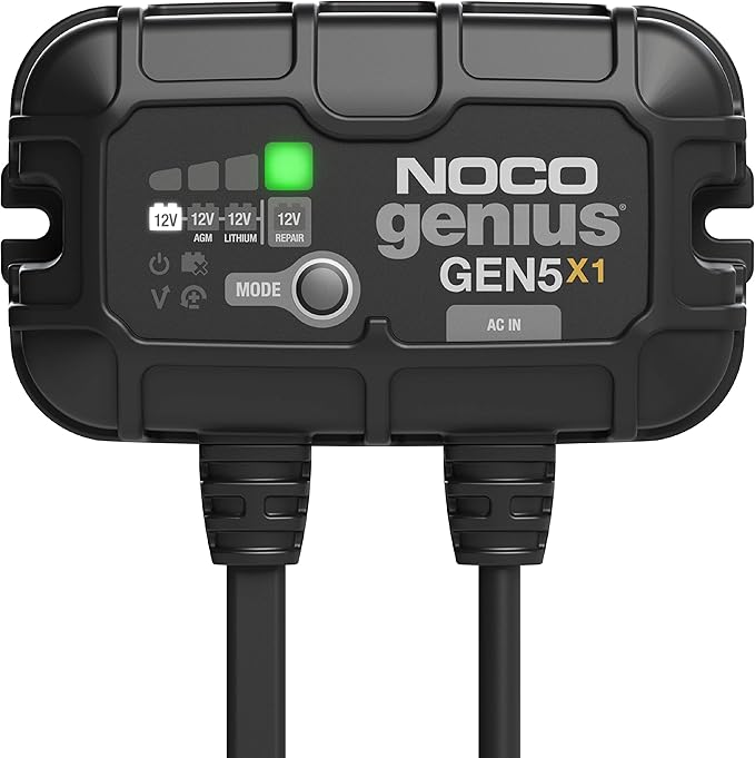NOCO GEN5X1 12V 1-Bank 5A On-Board Battery Charger with eyelet terminals and mounting screws