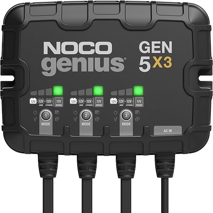 NOCO GEN5X3 12V 3-Bank 15A On-Board Battery Charger with eyelet terminals and mounting screws