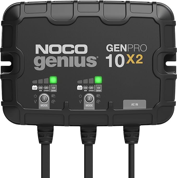 NOCO GENPRO10X2 12V 2-Bank 20A On-Board Battery Charger with eyelet terminals and mounting screws