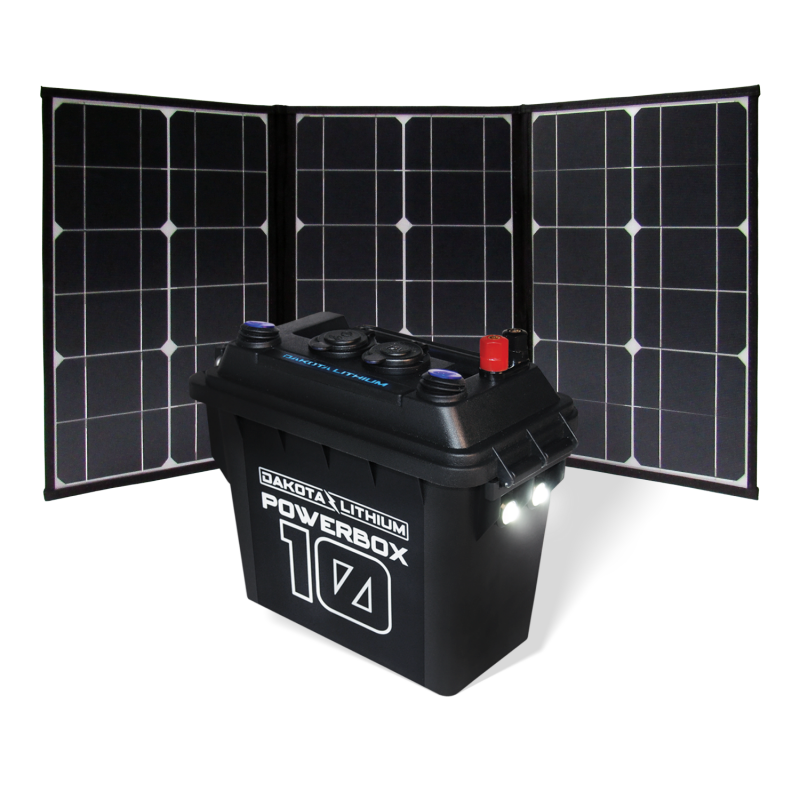 Dakota Lithium PowerBox 10 with 12V 10Ah Battery and 50W Folding Solar Panel