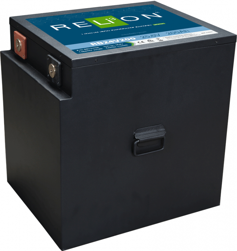 RELiON RB24V200 24V 200Ah LiFePO4 deep cycle lithium battery for solar, renewable energy, RV, marine, and off-grid applications