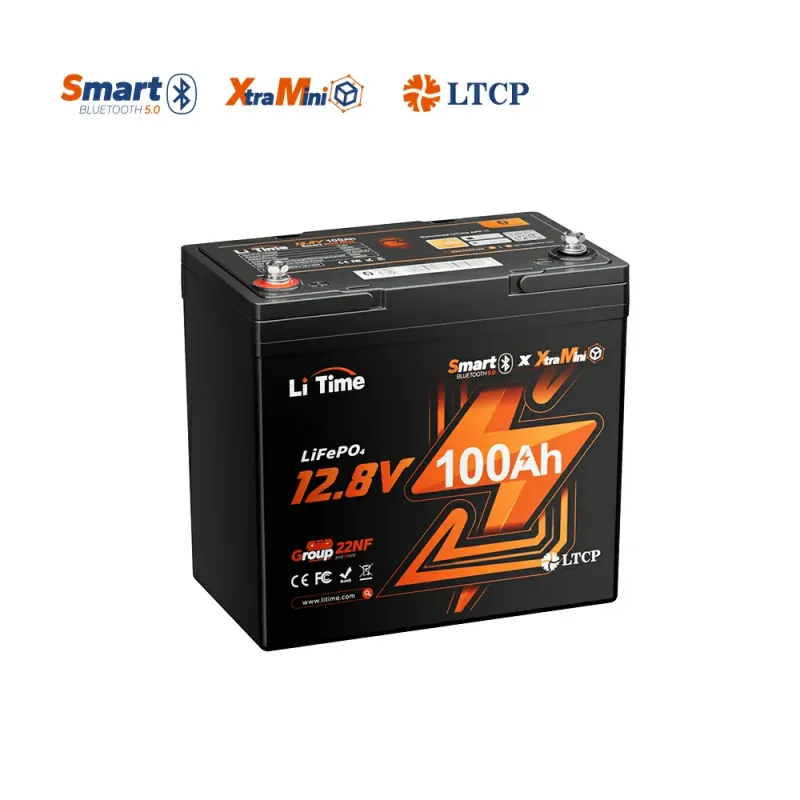 LiTime 12V 100Ah Xtra-Mini LiFePO4 Bluetooth deep cycle lithium battery Group 22NF for marine, solar, RV, and off-grid applications