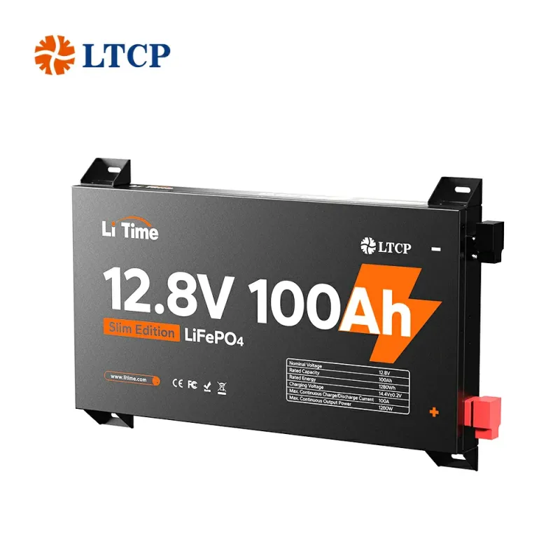 LiTime 12V 100Ah Slim LiFePO4 deep cycle lithium battery with metal case for marine, solar, RV, and off-grid applications