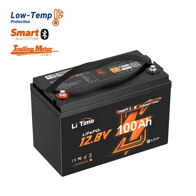 LiTime 12V 100Ah TM Plus Smart LiFePO4 Bluetooth deep cycle lithium battery for trolling motors, marine, solar, RV, and off-grid applications