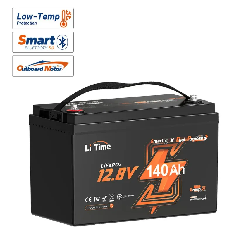 LiTime 12V 140Ah LiFePO4 Bluetooth dual-purpose 1000 CCA marine lithium battery for outboard motors, trolling motors, RV, and off-grid applications