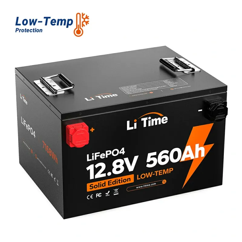 LiTime 12V 560Ah LiFePO4 deep cycle lithium battery with low-temp protection for off-grid solar, marine, RV, and home applications