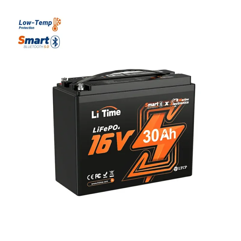 LiTime 16V 30Ah LiFePO4 Bluetooth deep cycle lithium battery for fish finders, kayaks, marine electronics, and off-grid applications