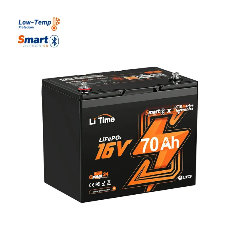 LiTime 16V 70Ah LiFePO4 Bluetooth deep cycle lithium battery for fish finders, kayaks, marine electronics, and off-grid applications