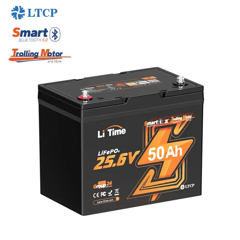 LiTime 24V 50Ah TM LiFePO4 Bluetooth deep cycle lithium battery Group 24 for trolling motors, marine, solar, RV, and off-grid applications