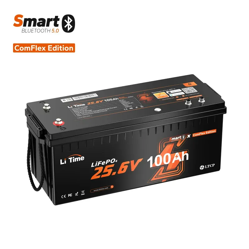 LiTime 24V 100Ah LiFePO4 Smart ComFlex Bluetooth lithium battery with Victron communication for marine, RV, solar, and off-grid applications