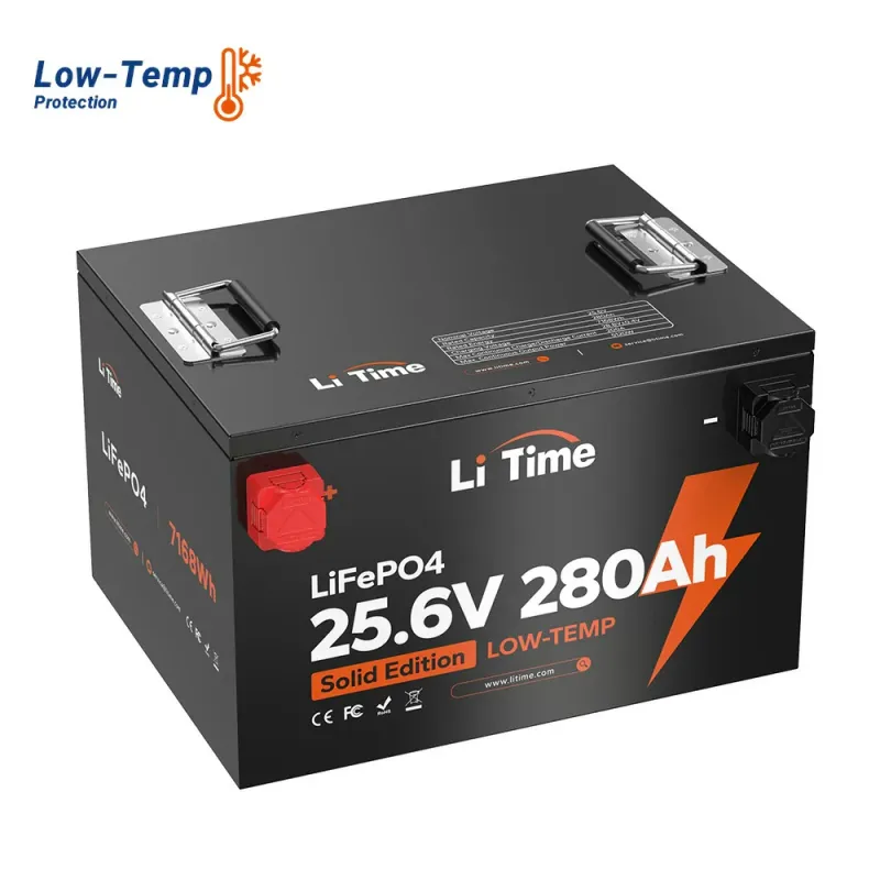 LiTime 24V 280Ah LiFePO4 deep cycle lithium battery with low-temp protection for off-grid solar, home backup, marine, RV, and renewable energy applications