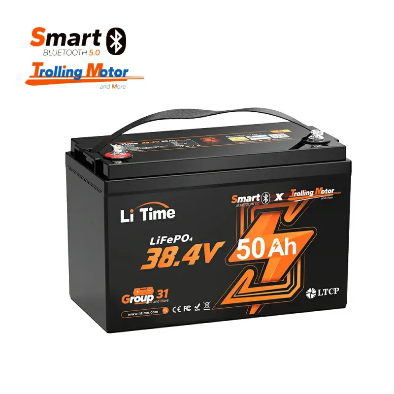 LiTime 36V 50Ah TM LiFePO4 Bluetooth deep cycle lithium battery Group 31 for trolling motors, marine, solar, RV, and off-grid applications