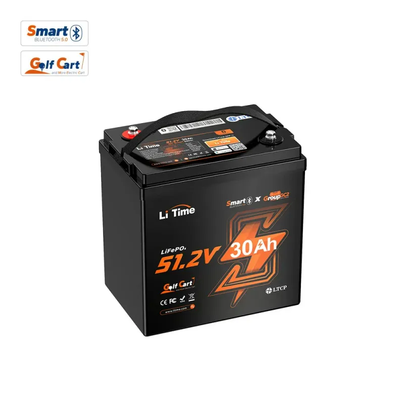 LiTime 48V 30Ah GC2 LiFePO4 Bluetooth deep cycle lithium battery for golf carts, electric vehicles, solar, RV, and off-grid applications