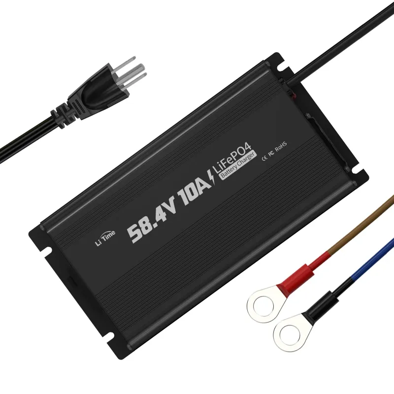 LiTime 48V (58.4V) 10A LiFePO4 smart lithium battery charger for golf carts, solar, home storage, marine, RV, and off-grid applications