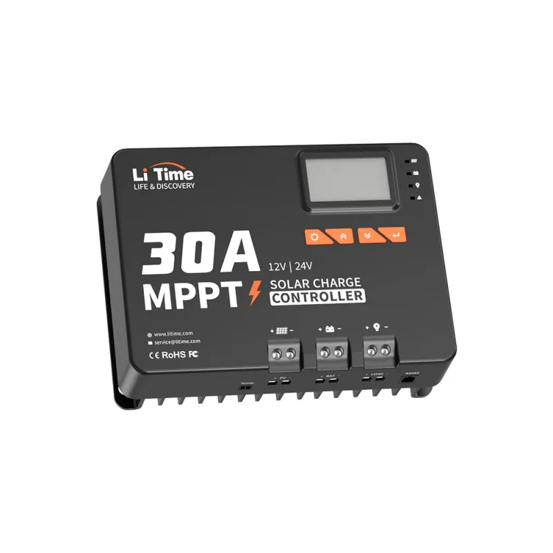 LiTime 30A MPPT 12V/24V solar charge controller with Bluetooth for RV, marine, off-grid, and solar applications