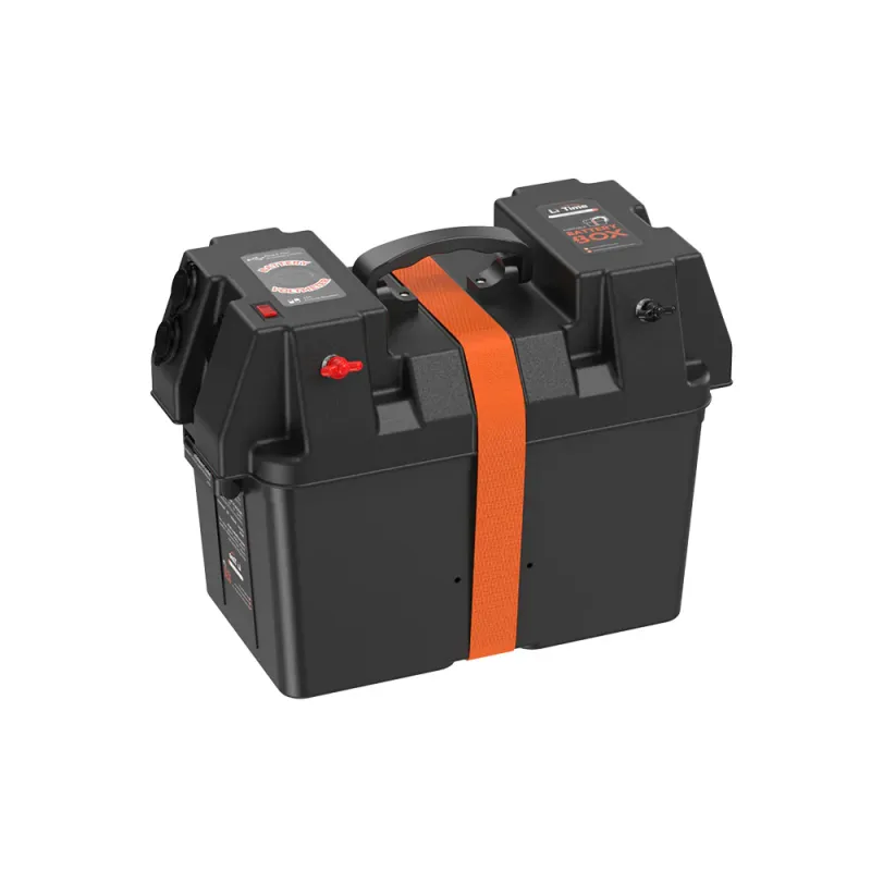 LiTime portable marine battery box for Group 24/27/31 batteries with built-in voltmeter for RV, trolling motors, boats, camping, and off-grid applications