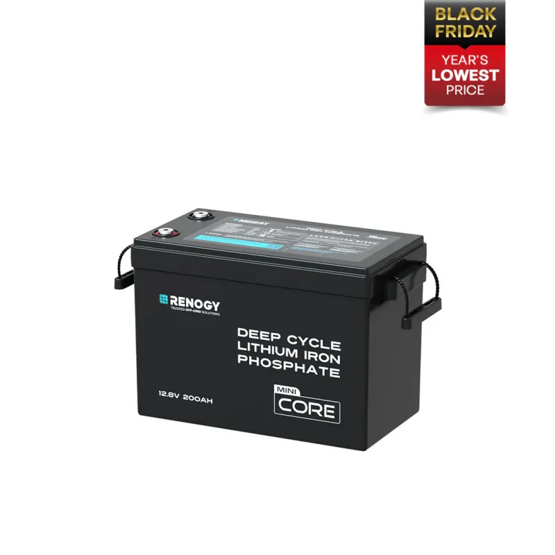 Renogy Core Mini 12V 200Ah LiFePO4 deep cycle lithium battery with low-temp protection for marine, solar, RV, and off-grid applications