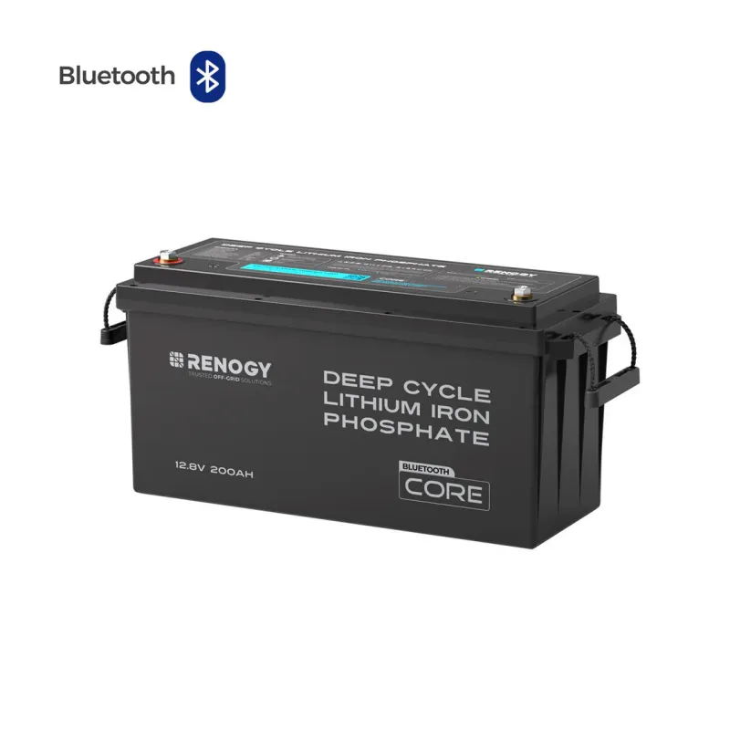 Renogy Core 12V 200Ah LiFePO4 Bluetooth deep cycle lithium battery with low-temp protection for marine, solar, RV, and off-grid applications