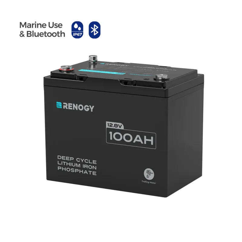 Renogy Core 12V 100Ah LiFePO4 Bluetooth deep cycle lithium battery for trolling motors, marine, solar, RV, and off-grid applications