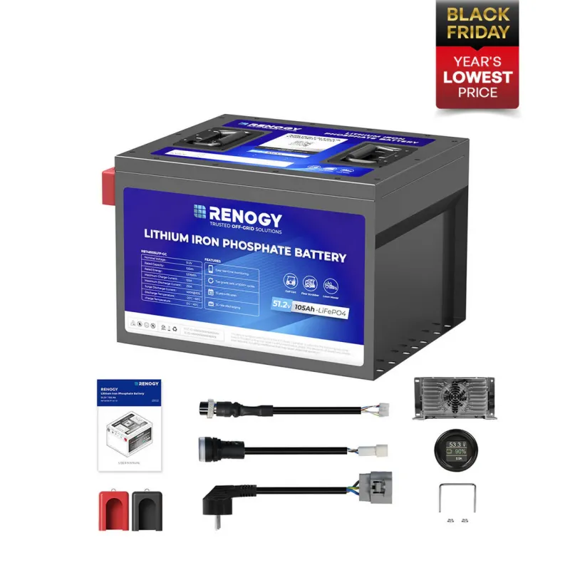 Renogy Golf Cart 48V 105Ah LiFePO4 deep cycle lithium battery with FireFade protection for golf carts, marine, solar, RV, and off-grid applications