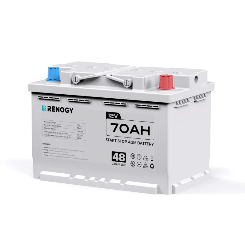 Renogy Deep Cycle AGM 12V 70Ah Start-Stop sealed maintenance-free lead-acid battery for vehicles, marine, solar, RV, and off-grid applications