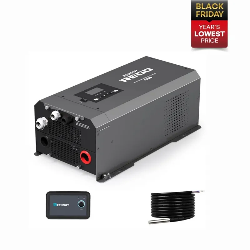 Renogy REGO 12V 3000W pure sine wave inverter charger with LCD display for RV, marine, solar, and off-grid applications