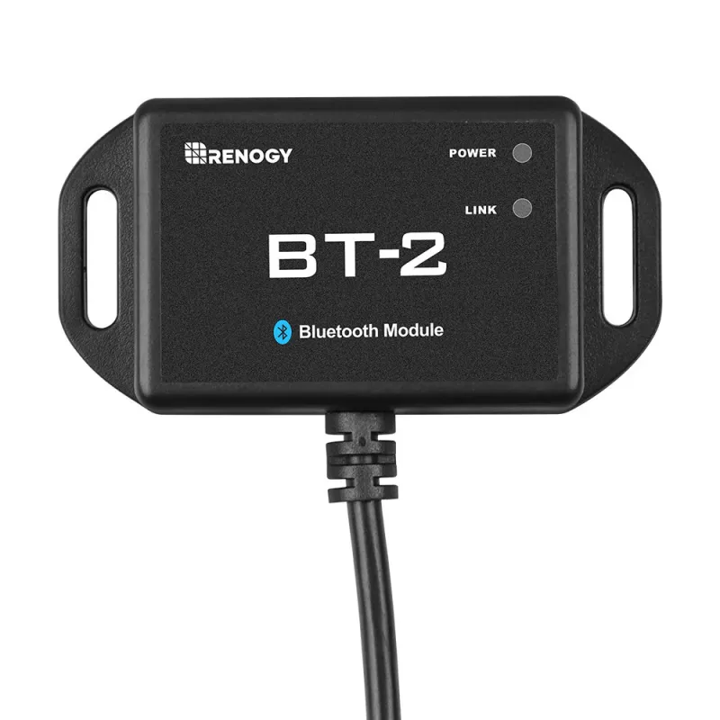 Renogy BT-2 Bluetooth module for wireless monitoring of solar charge controllers, batteries, inverters, and chargers in RV, marine, solar, and off-grid applications