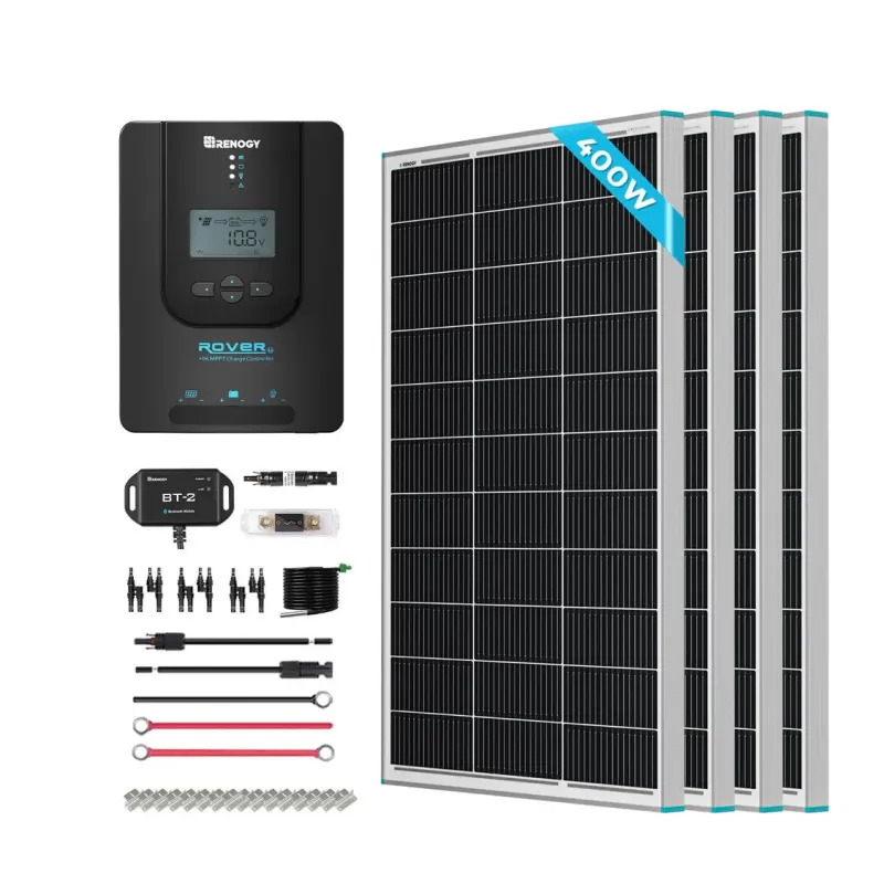 Renogy N-Type 400W 12V Premium RV Solar Kit with Rover 40A MPPT charge controller for off-grid RV, marine, and solar applications