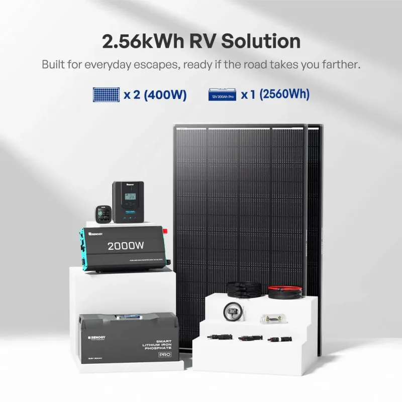 Renogy ShadowFlux N-Type RV Solution 2.56kWh complete off-grid solar power system for RV, van, marine, and off-grid applications