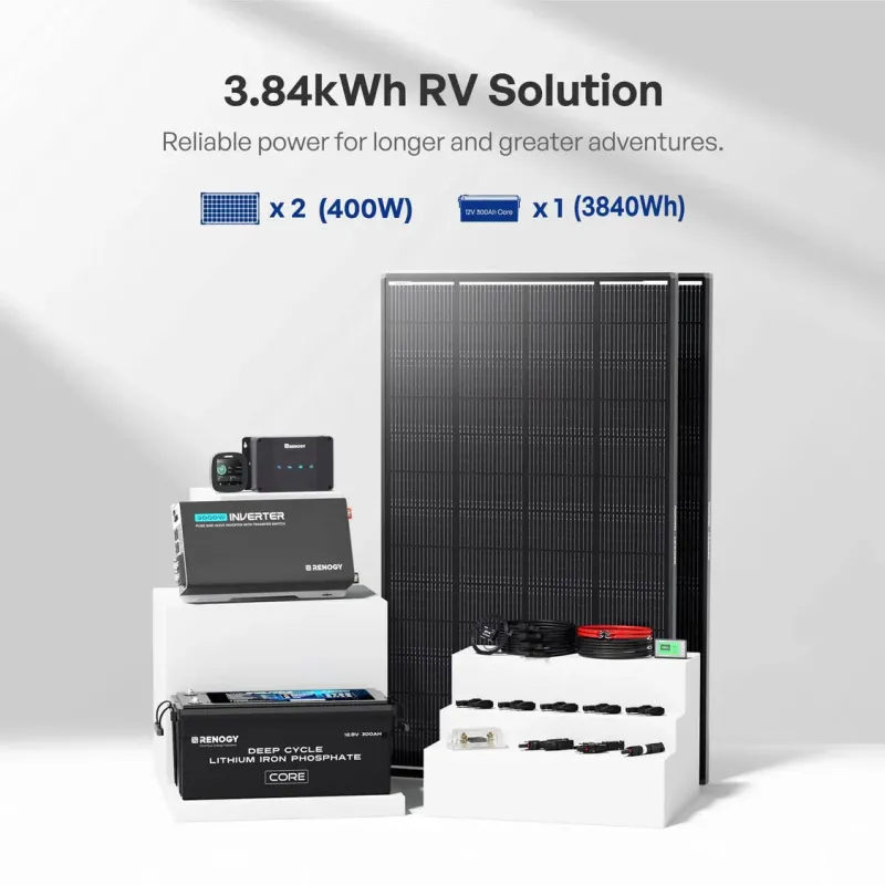 Renogy ShadowFlux N-Type RV Solution 3.84kWh complete off-grid solar power system for RV, van, marine, and off-grid applications
