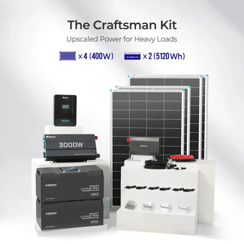 Renogy Workshop Solution 5.12kWh Craftsman Kit complete off-grid solar power system for workshops, sheds, RV, and marine applications