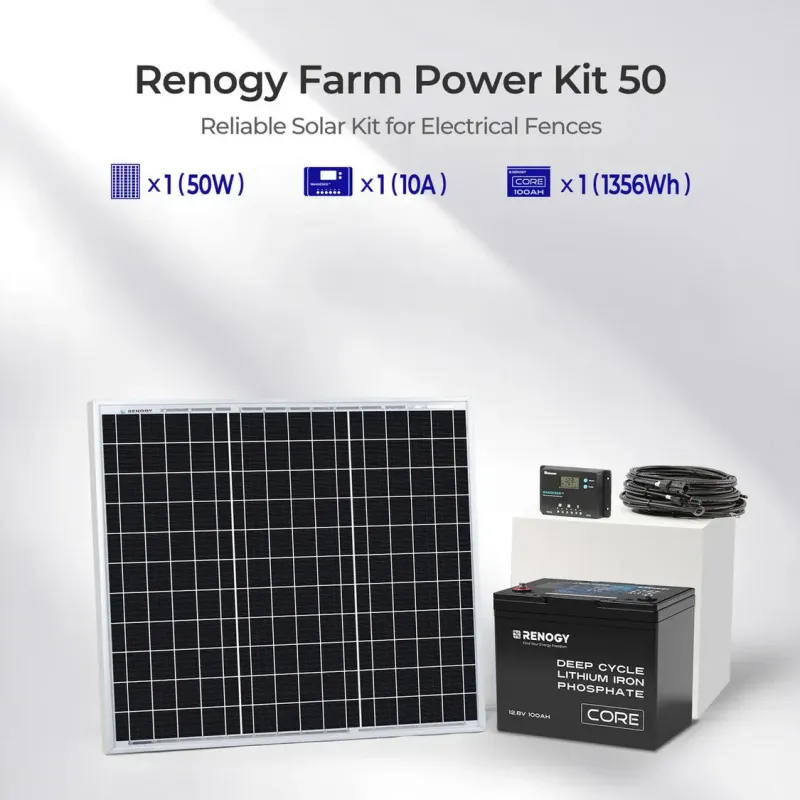 Renogy Farm Power Kit 50 solar panel and battery system for farm power needs