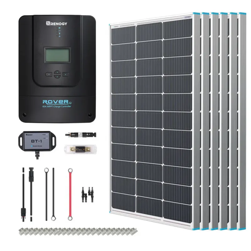 Renogy Premium N-Type 800W 12V/24V off-grid solar kit with ShadowFlux panels and MPPT controller for RV, van, marine, and off-grid applications
