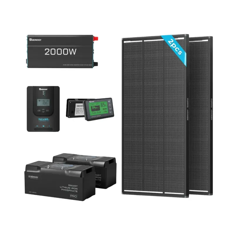 Renogy Off-Grid Core Solar Kit 5.12kWh no panels – 200Ah self-heating LiFePO4 battery with 2000W inverter, 60A MPPT controller, and Bluetooth monitor for RV marine off-grid applications