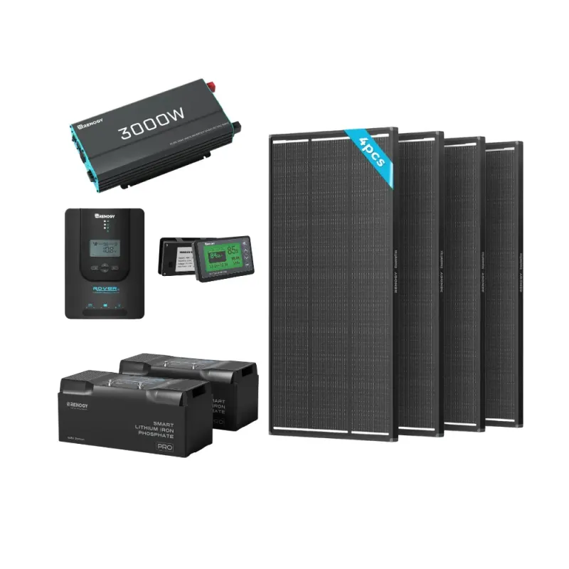 Renogy Off-Grid Core Solar Kit 5.12kWh no panels – 200Ah self-heating LiFePO4 battery with 2000W inverter, 60A MPPT controller, and Bluetooth monitor for RV marine off-grid applications