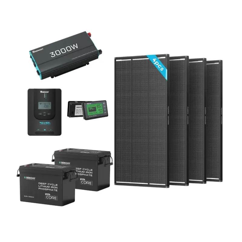 Renogy Off-Grid Core Solar Kit 7.68kWh with 800W ShadowFlux panel – 2x 300Ah low-temp LiFePO4 batteries with 2000W inverter, 60A MPPT controller, and monitor for RV marine off-grid applications