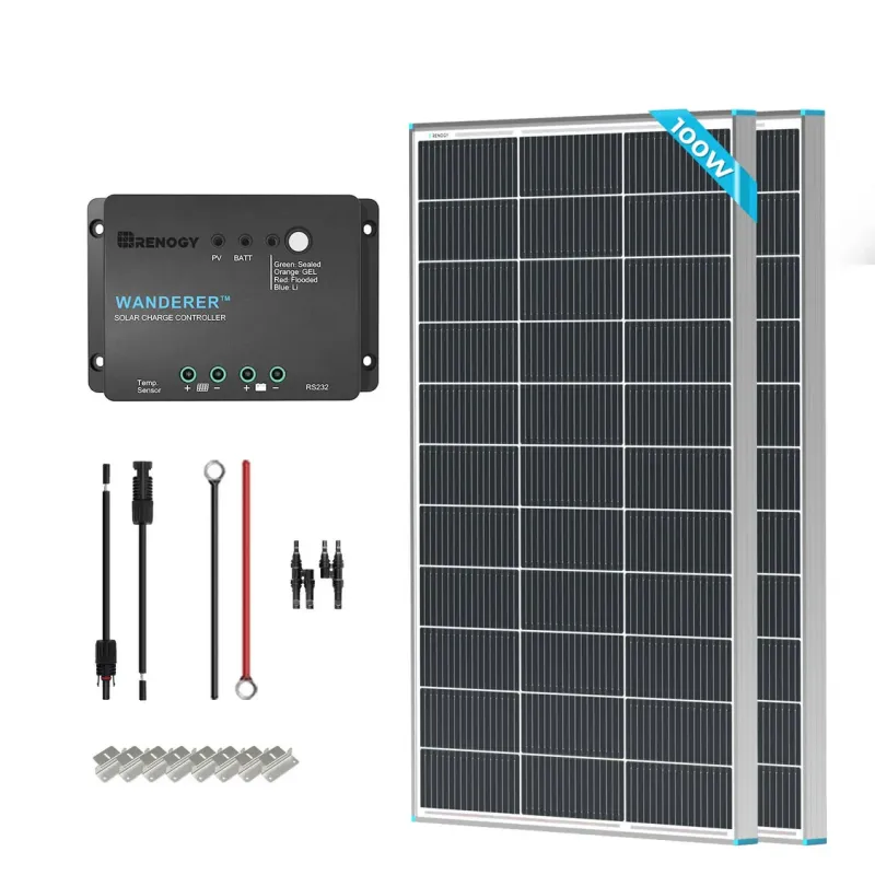 Renogy Starter 200W 12V N-Type monocrystalline RV solar kit with 30A PWM controller and plug and play accessories for off-grid van trailer marine applications