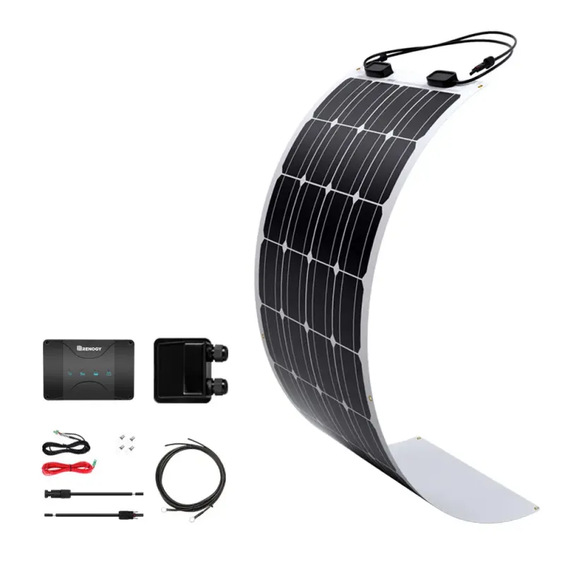 Renogy Starter 100W 12V flexible monocrystalline solar RV kit with 30A DC-DC MPPT charger and basic accessories for off-grid van boat marine applications