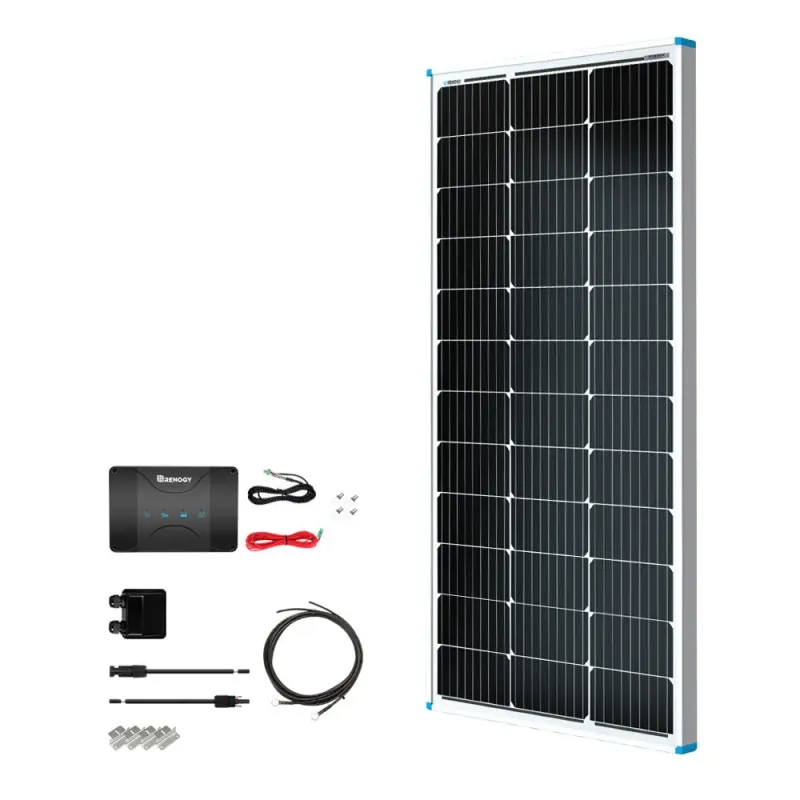 Renogy Starter 100W 12V flexible monocrystalline solar RV kit with 30A DC-DC MPPT charger and basic accessories for off-grid van boat marine applications