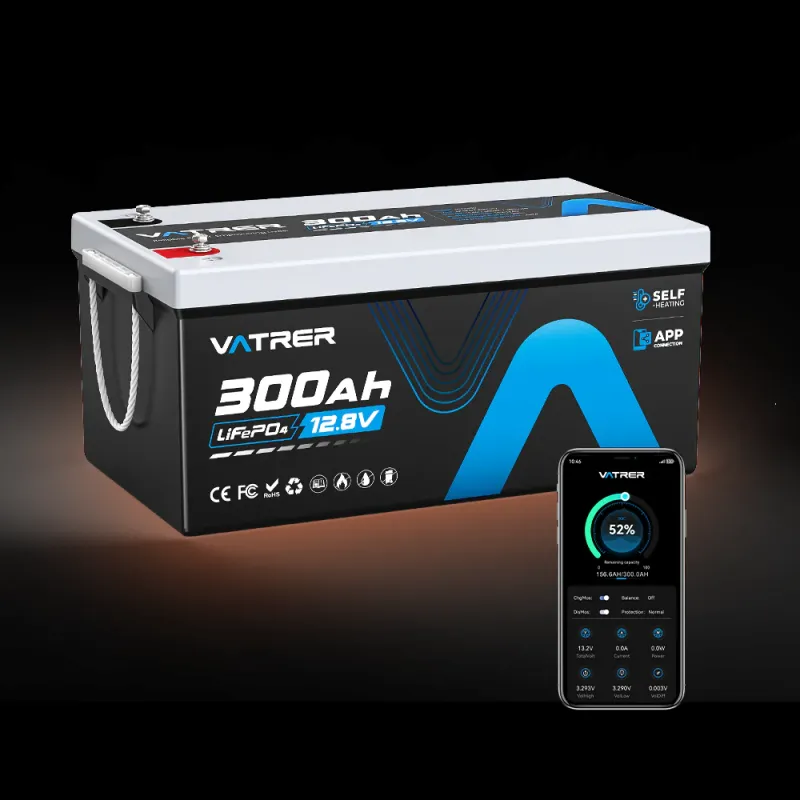 Vatrer 12V 300Ah LiFePO4 self-heating deep cycle lithium battery with 200A BMS and Bluetooth for RV solar marine off-grid applications