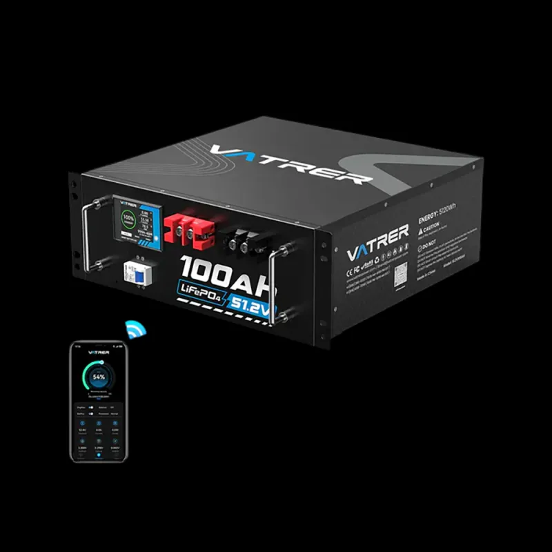 Vatrer 48V 100Ah server rack LiFePO4 battery with smart BMS RS485 CAN for solar home energy storage telecom off-grid applications