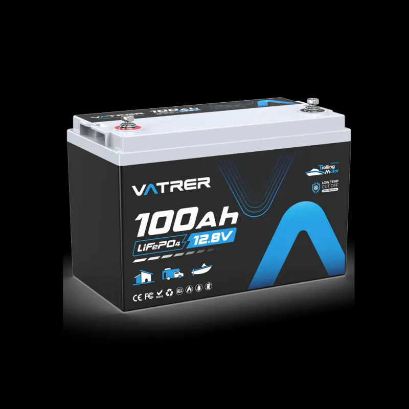 Vatrer 12V 100Ah LiFePO4 deep cycle marine trolling motor lithium battery with 150A BMS and Bluetooth for Minn Kota MotorGuide Garmin all-day runtime