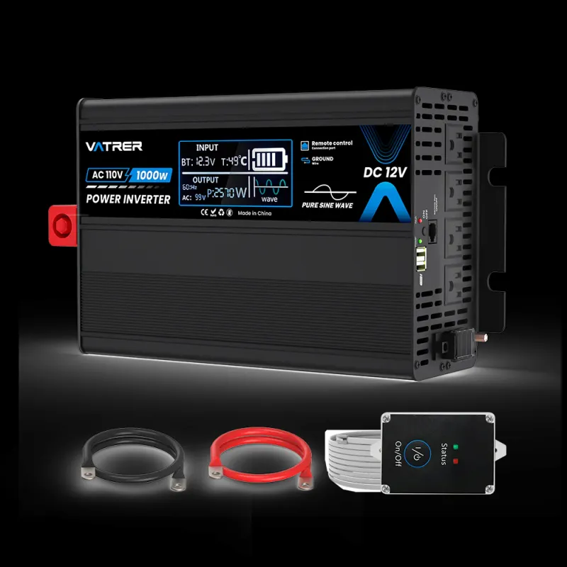 Vatrer 1000W pure sine wave inverter 12V DC to 120V AC for RV solar marine off-grid power conversion with 2000W surge