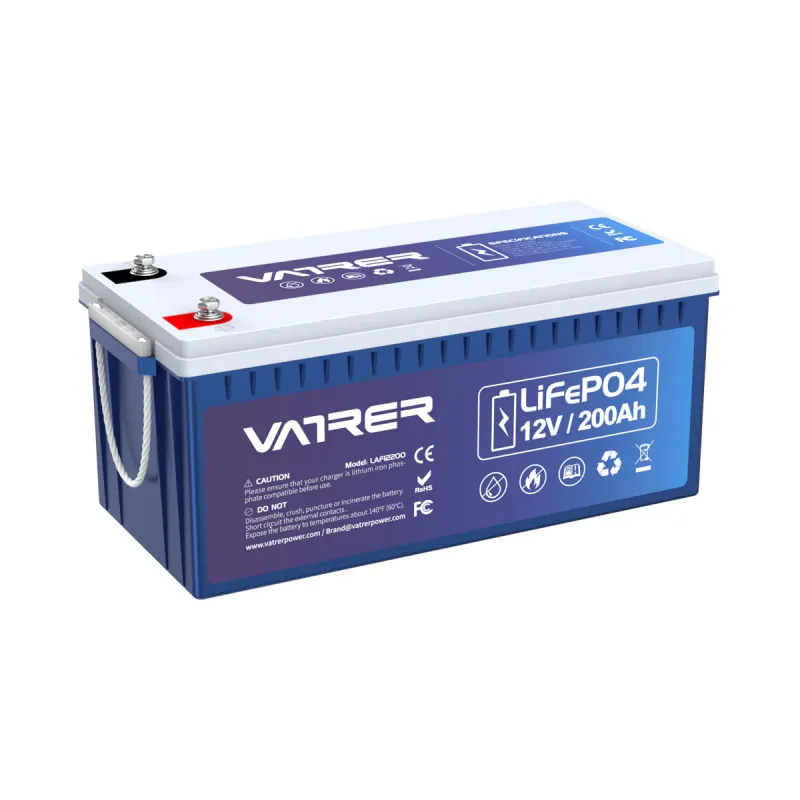 Vatrer 12V 200Ah low temp cutoff LiFePO4 deep cycle lithium battery with 100A BMS for cold-weather RV marine solar off-grid applications
