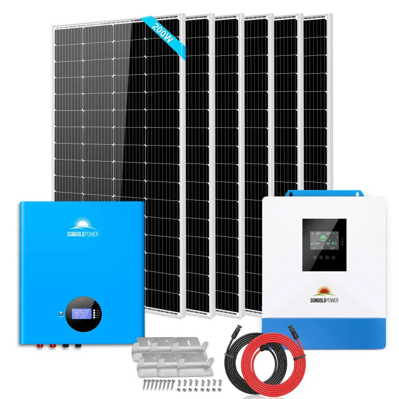 SunGold Power 5kW off-grid solar kit with 5.12kWh PowerWall LiFePO4 battery and 6x200W panels for 48V 120V RV home off-grid solar applications