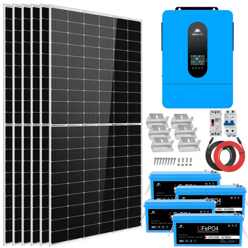 SunGold Power 6.5kW off-grid solar kit SGK-65PRO with 10.24kWh LiFePO4 battery and 6x450W panels for 48V 120V/240V RV home off-grid solar applications