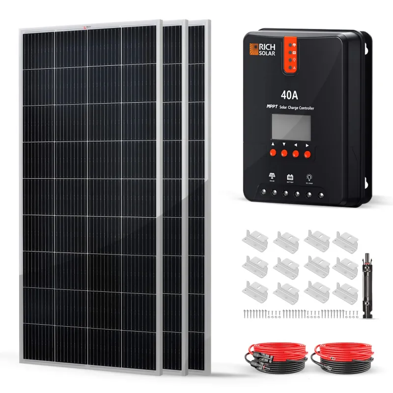 RICH SOLAR 600W off-grid solar kit with 4x150W monocrystalline panels and 40A PWM controller for RV boat cabin off-grid applications